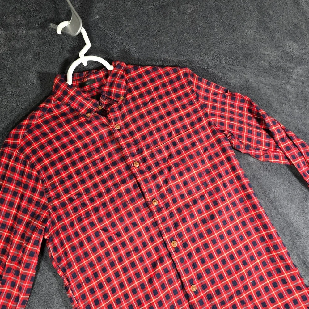 J.Crew Slim Fit Flannel Shirt Mens XS Plaid Button‎ Up Long Sleeve Red Fall